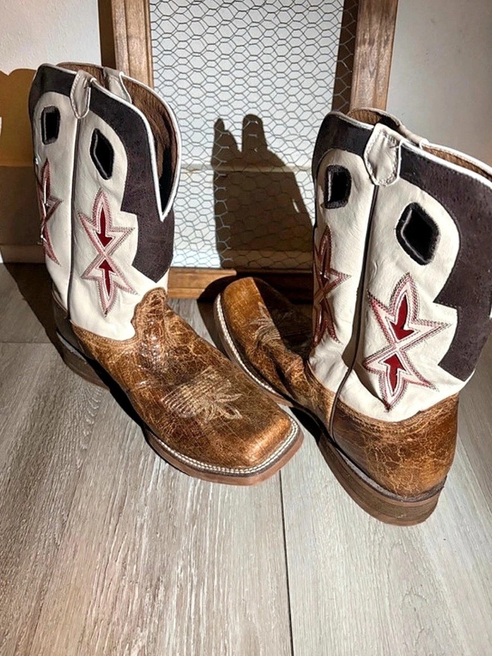 Nocona Western Cowboy Boots in Brown & White